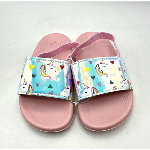 Toddler Girls Slides Slip On Sandals Unicorn Pink Size 7-8 New - Picture 2 of 9
